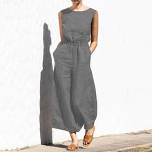 Load image into Gallery viewer, Cotton And Linen Jumpsuit Women Solid Color Sleeveless Pocket High Waist Wide Legs Jumpsuits Casual Commuting Ladies Bodysuits
