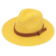 Load image into Gallery viewer, Summer Straw Sun Hat Panama Hats Grass Knitted Gift Hat Breathable Leisure Jazz Hat European American Style Straw Hat Beach Caps