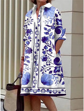 Load image into Gallery viewer, S-5Xl Summer Shirt Dress White Blue Evening Vintage Dresses Party Extra Long Women\'s Loose Gowns Only Celadon Printed Gowns