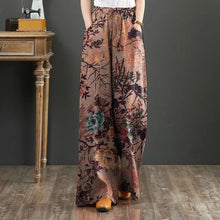 Load image into Gallery viewer, Women Vintage Floral Printed Wide Leg Pants Autumn Trousers Casual Elastic Waist Loose Palazzo Bohemian Holiday Pantalon