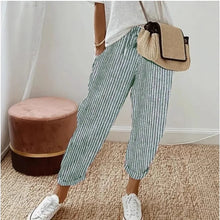 Load image into Gallery viewer, European and American Cross border Women's Summer New Fashionable Loose Stripe Printed Elastic Waist Drawstring Casual Pants