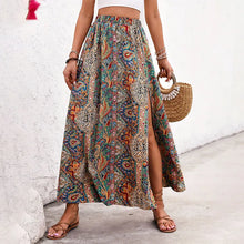 Load image into Gallery viewer, Bohemian Boho Retro Floral Print Skirts Women Indie Folk Summer High Waist A-Line Pleated Long Skirts Casual Holiday Beach Skirt