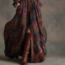 Load image into Gallery viewer, European American Women&#39;s Shirt Maxi Dress Autumn Casual Long Sleeve Button Pocket Plaid Print Lapel Retro Long Dress Vestidos