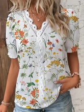 Load image into Gallery viewer, Fashion Casual Vacation Shirt Women Summer V Neck Hollow Out Solid Color Blouse Female Elegant Striped Jacquard Casual Tops