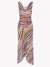 Load image into Gallery viewer, Women Sleeveless Stripe Maxi Dress Cowl Neck Multicolor Ruched Bodycon High Slit Chiffon Vestido Sexy Evening Party Summer Gown