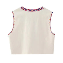 Load image into Gallery viewer, Women Vintage Floral Embroidered Open WaistCoat Ladies National Style Vest Jacket Outfits Casual Vacation Crop Top