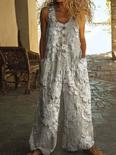 Load image into Gallery viewer, Vintage Print Buttons Sleeveless Jumpsuits Women Summer New Fashion Temperament Loose Wide Legs Jumpsuit Lady Commuting Clothing