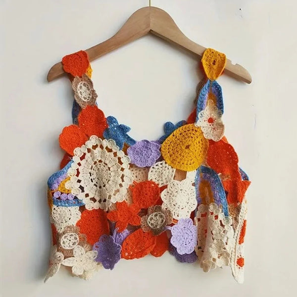 Embroidery Floral Crochet Tank Top Multicolor Open-knit Crop Tank Tops Women Teengirl Summer Fairycore Cottagecore Outfit