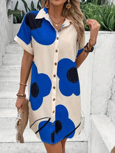 Load image into Gallery viewer, New Summer Everyday Casual Women's Short Sleeve Shirt Dress  Sweet Fashion Single-breasted Dress Floral Print Elegant Dress