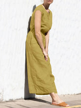 Load image into Gallery viewer, Cotton And Linen Jumpsuit Women Solid Color Sleeveless Pocket High Waist Wide Legs Jumpsuits Casual Commuting Ladies Bodysuits