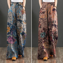 Load image into Gallery viewer, Women Vintage Floral Printed Wide Leg Pants Autumn Trousers Casual Elastic Waist Loose Palazzo Bohemian Holiday Pantalon