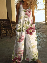 Load image into Gallery viewer, Vintage Print Buttons Sleeveless Jumpsuits Women Summer New Fashion Temperament Loose Wide Legs Jumpsuit Lady Commuting Clothing