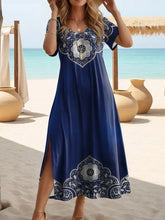 Load image into Gallery viewer, Elegant Summer Plus Size V-Neck Butterfly Print Dress - Split Hem Short Sleeve Women's Fashion