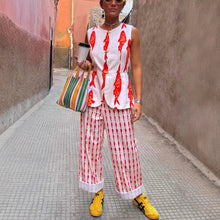 Load image into Gallery viewer, Summer Women Cartoon Red Fish Print O Neck Tank Top And Straight Female Long Pants Short Sleeve Shirt Wide Leg Pant 2 Piece Sets