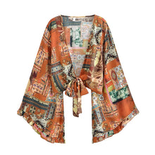 Load image into Gallery viewer, Boho Queens Sun Flower Beach Summer Short Kimono Women 2025 Ruffles Flare Sleeves Vacation Bohemian Bikini Cover-ups