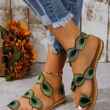 Load image into Gallery viewer, Yellow Embroidered Faux Flower Fashion Sandals Flat Plus Size 43 Summer Outdoor Beach Shoes Travel Mom Shoes