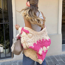 Load image into Gallery viewer, Vintage Lantern Sleeves Knitted Sweater Stripe Pattern Cropped Cardigans Aesthetic Y2k Knitwear Coat Women Autumn Outwear