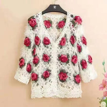 Load image into Gallery viewer, Three-Dimensional Flower Openwork Crocheted Sweater Cardigan Women&#39;s Spring And Autumn New Heavy Industry Joker Sweater 3XL Coat