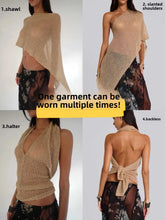 Load image into Gallery viewer, JadedLondon Gold Knitted Hollow out One Piece Top Hanging Neck Shoulder Multi-Way Holiday Style Strap Vest Polyester Fiber