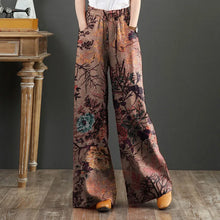 Load image into Gallery viewer, Women Vintage Floral Printed Wide Leg Pants Autumn Trousers Casual Elastic Waist Loose Palazzo Bohemian Holiday Pantalon