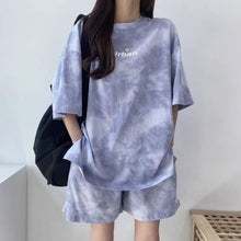 Load image into Gallery viewer, Women T-Shirt Shorts Suit Set Casual Tie Dye Loose tshirt and wide leg middle shorts with pockets female Soft Summer Shorts Sets