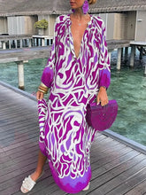 Load image into Gallery viewer, Autumn Women's Print Casual Dress New Fashion V-neck Long Sleeve Loose Holiday Party Long Dresses For Women Robe Femme 2024