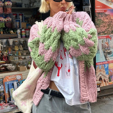 Load image into Gallery viewer, Vintage Lantern Sleeves Knitted Sweater Stripe Pattern Cropped Cardigans Aesthetic Y2k Knitwear Coat Women Autumn Outwear