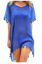 Load image into Gallery viewer, Women Swimsuit Baggy Tunic Tops Bikini Cover-Ups Dress Swim Summer Beach Bathing T-Shirt Women Cotton Blouse Beachwear