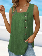 Load image into Gallery viewer, Summer New Women's Pleated Square Neck Sleeveless Swallowtail Button Tank Top for Women
