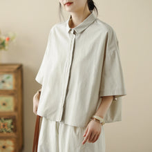 Load image into Gallery viewer, High-End Korean Japanese Artistic ort Sve Cotton Linen Embroidered irt Summer Wear Pear ape Fitting Women's Top