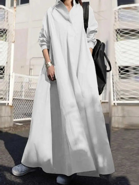 Women's Dress Autumn Long Sleeve Shirt Dress Loose Oversized Maxi Kaftan Woman Lapel Solid Half-Button A-line Sundress