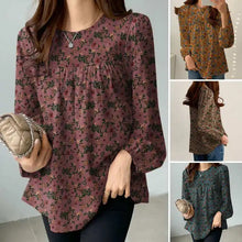 Load image into Gallery viewer, Women Floral Printed Blouse Bohemian Holiday Tops Vintage Long Sleeve Work Shirt Casual Cotton Chemise Female Blusas