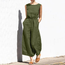 Load image into Gallery viewer, Cotton And Linen Jumpsuit Women Solid Color Sleeveless Pocket High Waist Wide Legs Jumpsuits Casual Commuting Ladies Bodysuits