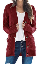Load image into Gallery viewer, Autumn Winter Women Long Sleeve Knitted Cardigan Single Breasted Solid Color V Neck Loose Sweater Outwear Oversize S-3XL