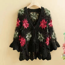 Load image into Gallery viewer, Three-Dimensional Flower Openwork Crocheted Sweater Cardigan Women&#39;s Spring And Autumn New Heavy Industry Joker Sweater 3XL Coat