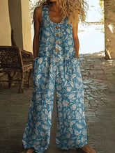 Load image into Gallery viewer, Vintage Print Buttons Sleeveless Jumpsuits Women Summer New Fashion Temperament Loose Wide Legs Jumpsuit Lady Commuting Clothing