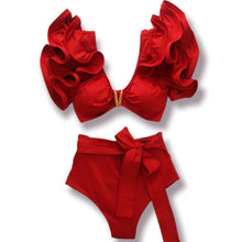 Load image into Gallery viewer, Two-Pieces Women Floral 2025 Push-Up Padded Bra Ruffles Bandage Bikini Set Swimsuit Swimwear Bathing Suit Beachwear Biquini