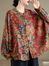 Load image into Gallery viewer, Large Size Spring Cotton Linen Print Button up irt Chinese Sle Tea Costume Retro Chinese Sle Outerwear Women's irt