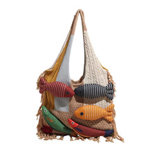 Load image into Gallery viewer, Cute Little Fish Relaxed Knitted Bag 2025 Summer New Commuter Versatile Shoulder Bag Contrasting Cut Out Tote Bag