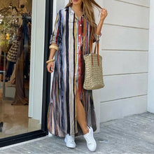 Load image into Gallery viewer, Spring And Autumn Women&#39;s Fashion Plaid Printed Polo Neck Shirt Dress Elegant Denim Long Sleeve Button Pocket Loose Long Dreess