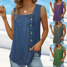 Load image into Gallery viewer, Summer New Women's Pleated Square Neck Sleeveless Swallowtail Button Tank Top for Women