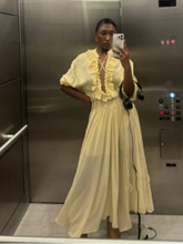 Load image into Gallery viewer, Elegant Solid Multiple Flounces Lace Up Dresses Chic Loose V Neck Full Sleeve Robes New Lady Summer Commute Vacation Gown 2025
