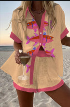 Load image into Gallery viewer, Fashion Print Beach Holiday 2-Piece Set Women Summer Short Sleeve Shirt Top + Wide Legs Short Women's Oversized Two-Piece Outfit