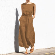 Load image into Gallery viewer, Cotton And Linen Jumpsuit Women Solid Color Sleeveless Pocket High Waist Wide Legs Jumpsuits Casual Commuting Ladies Bodysuits