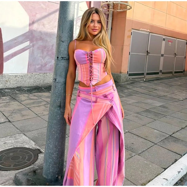 Vintage Polka Dot Women's Pants Sets 2 Pieces Tie Lapel Full Sleeve Blouses Loose Wide Leg Pant 2026 Autumn Lady Vacation Suits