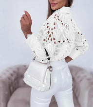 Load image into Gallery viewer, Women's Blouses Hollowed Out Long Sleeved Shirt Casual Solid Button Up With Lapel And Open Front Camisas Femininas
