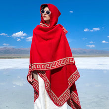 Load image into Gallery viewer, New Fine Ladies' Shawl Scarf with Geometric Pattern Borders Hooded Wrap Shawl Autumn Winter outdoor Travel Stylish Women