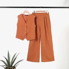 Load image into Gallery viewer, Woman Elegant 2-Piece Pant Sets Casual Vest and Pants Sets Old Money Style Suits 2pcs Outfits Wide Leg Trouser Sets