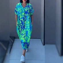 Load image into Gallery viewer, Women's Short-sleeve New V-neck Print Casual Dress Summer Fashion Elegant Office Party Holiday Women Clothes Dresses Robe Femme