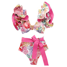 Load image into Gallery viewer, Two-Pieces Women Floral 2025 Push-Up Padded Bra Ruffles Bandage Bikini Set Swimsuit Swimwear Bathing Suit Beachwear Biquini